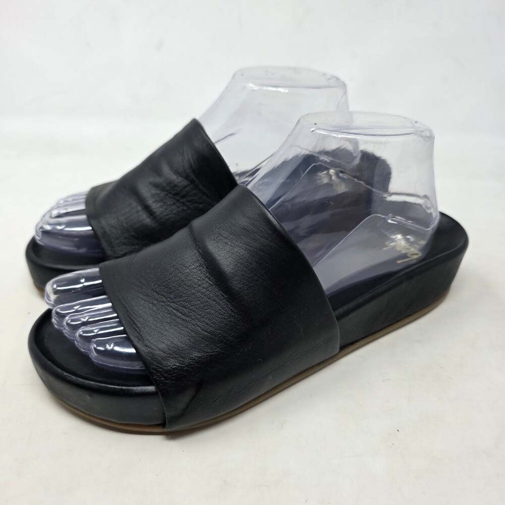 Beek Pelican Black Leather Platform Slide Sandals Women's Size 8